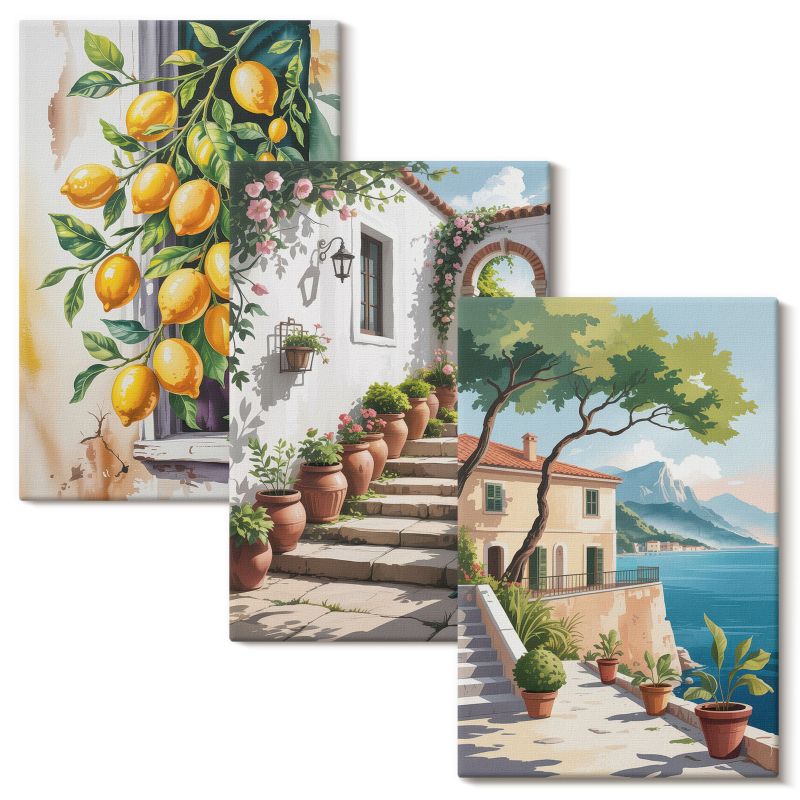 Galeria Obrazów Na Płótnie Wallfluent 20x30 cm Cytryny kwiaty widoki morze 3 szt.