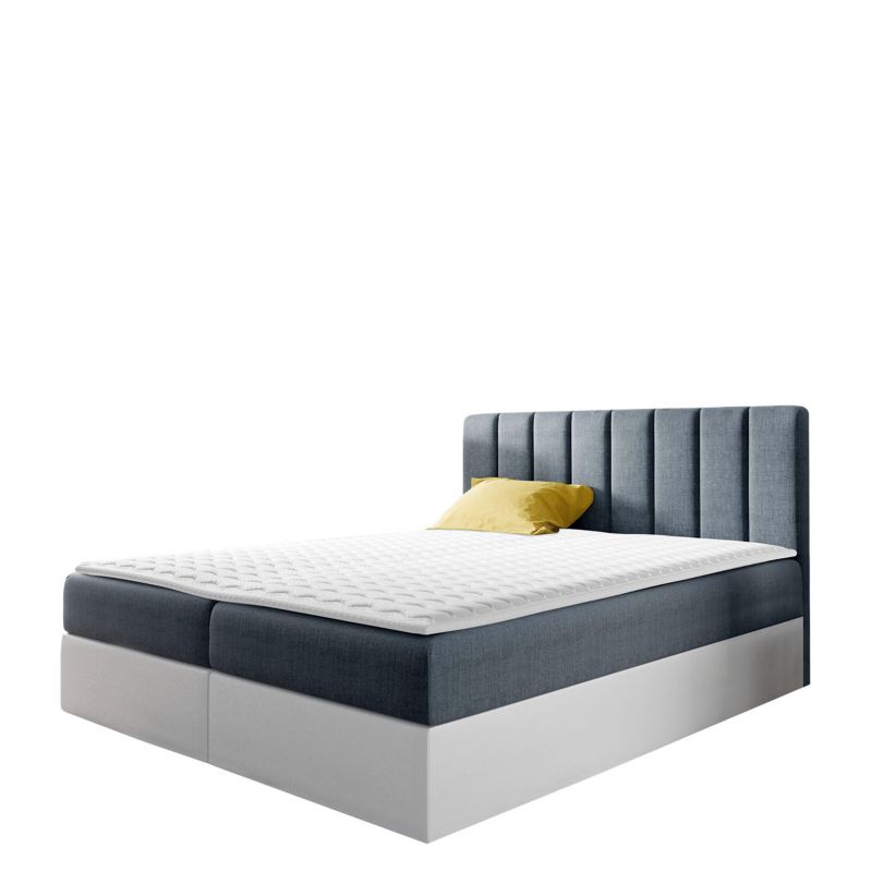 Łóżko kontynentalne MIRJAN 24 Vigo 200x200 + topper szary + biała ekoskóra 1 szt.