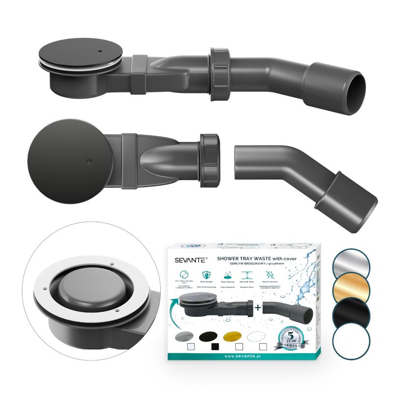Syfon z odpływem do brodzika niski SEVANTE wys 75mm szer 115mm czarny 1 szt.