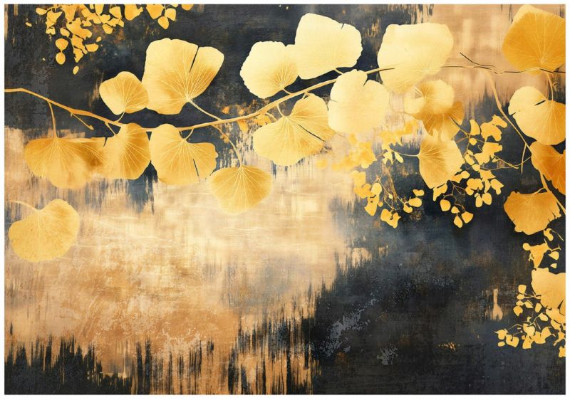 Fototapeta WALLARENA Do Sypialni Salonu Winylowa Liście Beton Abstrakcja Złoty 416x254 cm 15929WVZXXXL 1 szt.