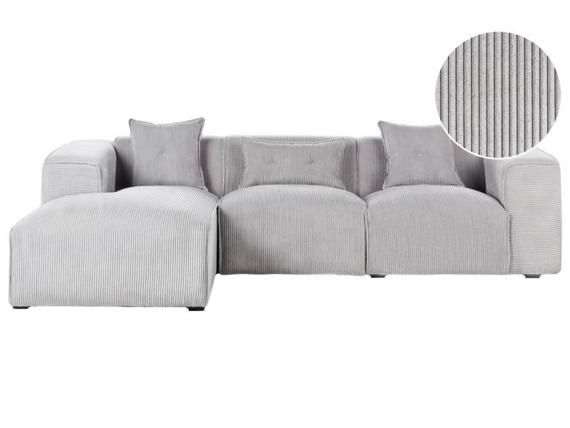 Narożnik Dolva Sztruks Jasnoszary dla 3 osób Prawostronny 1 szt.