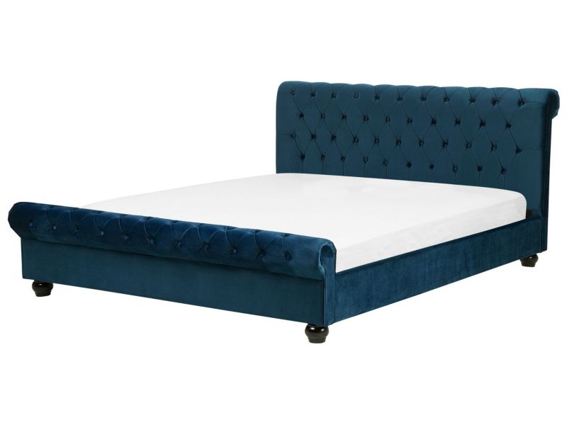 Łóżko welurowe 160 x 200 cm niebieskie Avallon 1 szt.