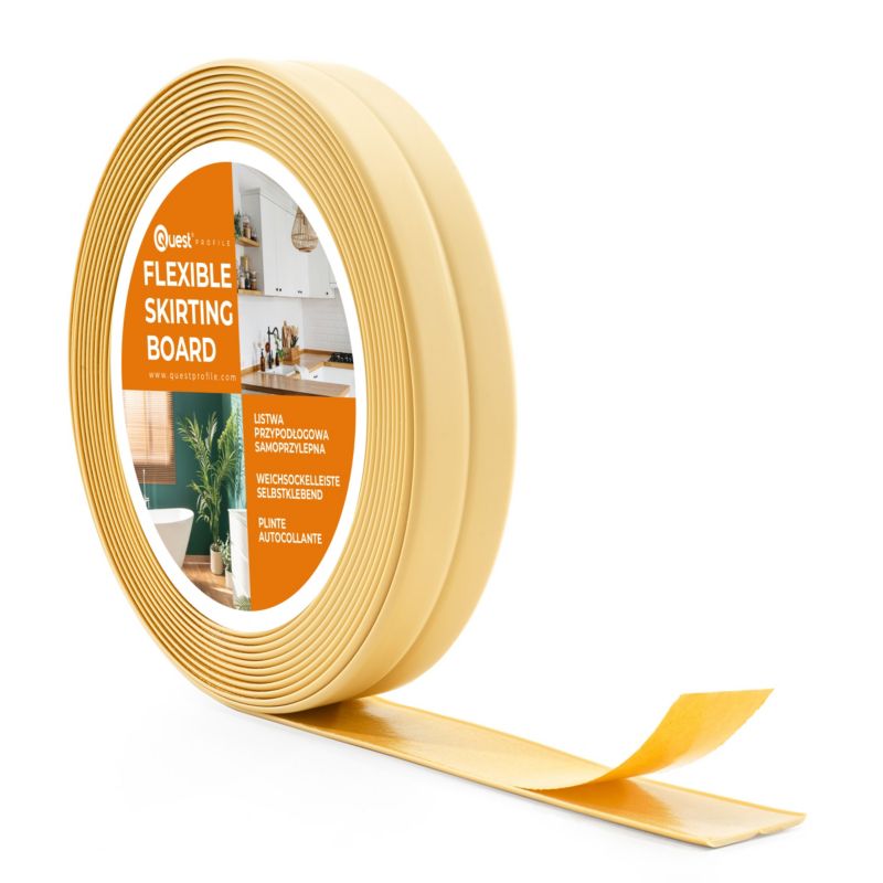Listwa wykończeniowa PCV 10x10mm, QUEST, samoprzylepna, elastyczna, miękka taśma dekoracyjna, krem, 5m