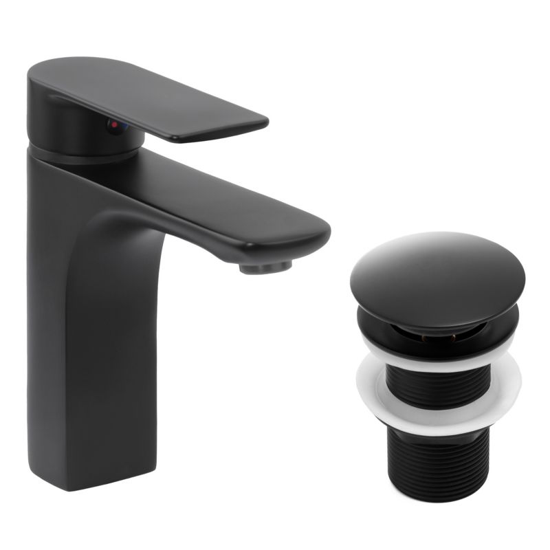 Bateria umywalkowa REMI24 - YOKA HOME w komplecie z automatycznym korkiem klik klak bez przelewu czarna loft - 1 szt.