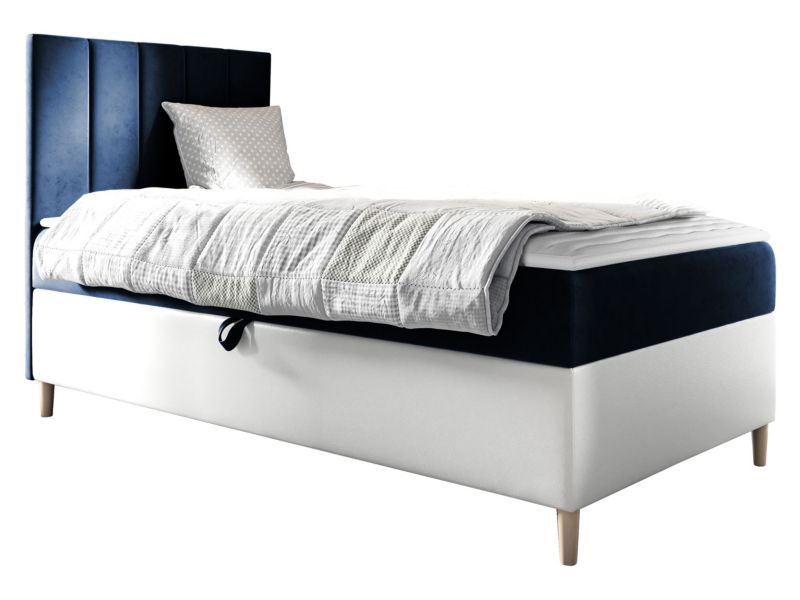 Łóżko kontynentalne MIRJAN 24 Maja Junior 1 100x200, Strona: Lewa biała ekoskóra/granatowy 1 szt.