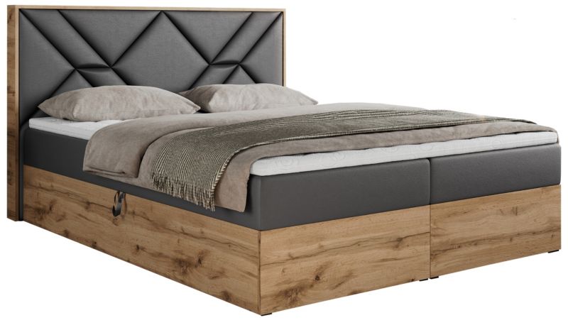 Łóżko kontynentalne MKS Meble GUNAR 140x200 H3 Szary ecoskóra 1szt