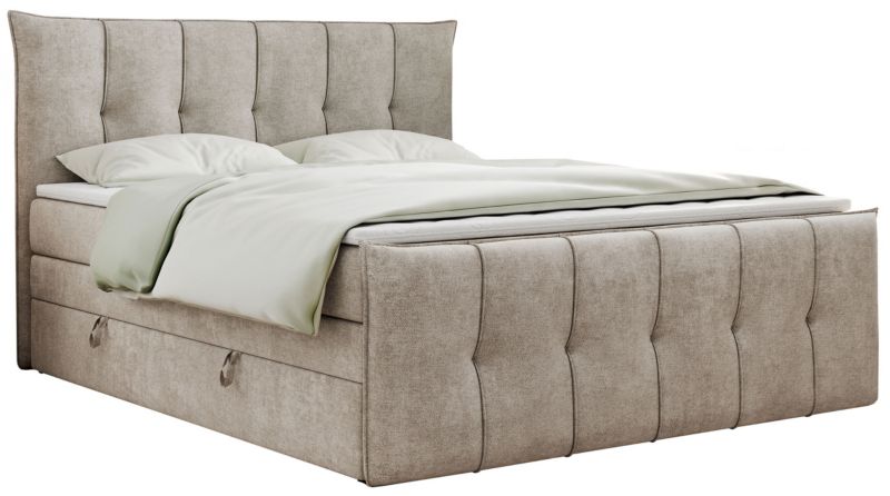 Łóżko kontynentalne MKS Meble PREMIUM 11 KING 200x200 H3 Beżowy struktura 1szt.