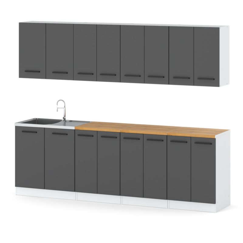Zestaw Kuchenny Hurtownia-Mebli Z Blatem Kuchnia Vero 260cm Biały Mat Szary Mat 260x47x145 cm 1szt.