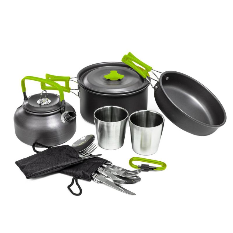Zestaw garnków Be-active.pl komplet naczyń turystycznych na kemping zielony 1 zestaw