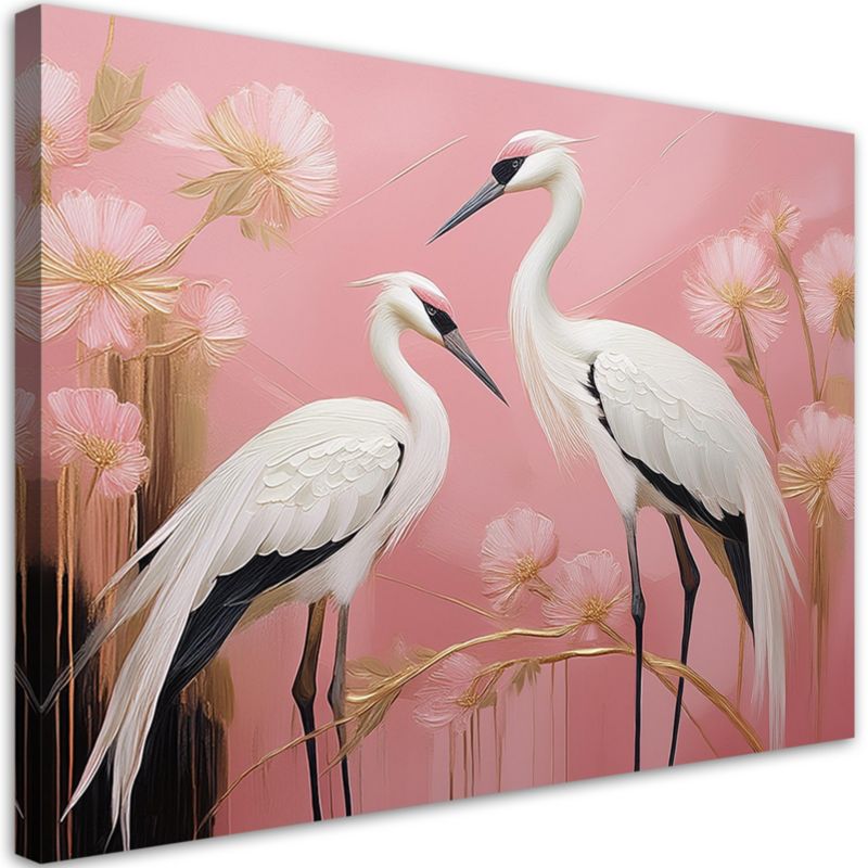 Obraz do salonu sypialni Feeby Ptaki Żurawie Różowy 100x70 cm 1szt