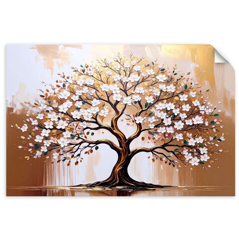 Naklejki samoprzylepne do salonu sypialni Feeby Drzewo Życia Kwiaty Beżowy 30x20cm 1szt