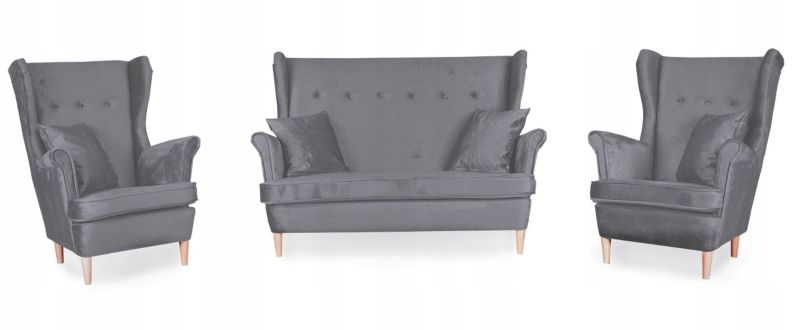 Zestaw wypoczynkowy uszak do salonu sofa fotele Family Meble ARI szary 1szt