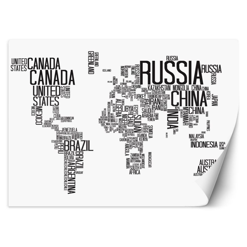 Fototapeta Feeby Mapa świata czarno białe napisy styl skandynawski 200x140 1 szt