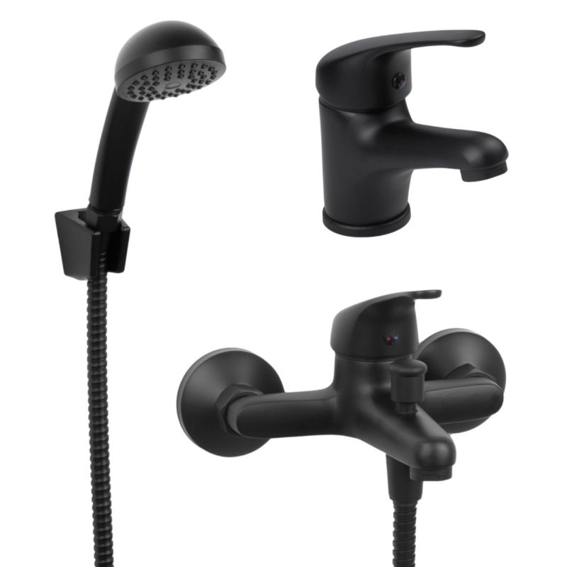 Czarny zestaw LATI - YOKA HOME bateria umywalkowa wannowa słuchawka - 1 szt.