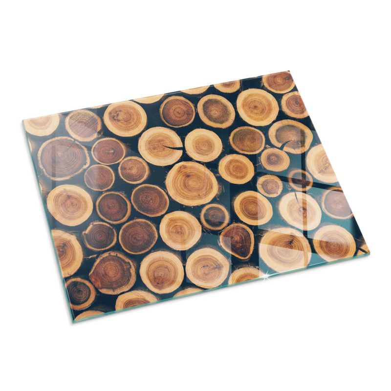 Szklana Podkładka Pod Kominek Prostokąt Wallfluent 80x60 cm Kompozycja z drewnianych fragmentów 1 szt.