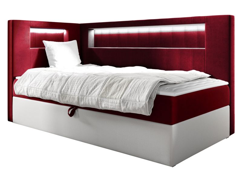Łóżko kontynentalne MIRJAN 24 Gold Junior 3 90x200, Strona: Lewa biała ekoskóra/karminowa czerwień 1 szt.