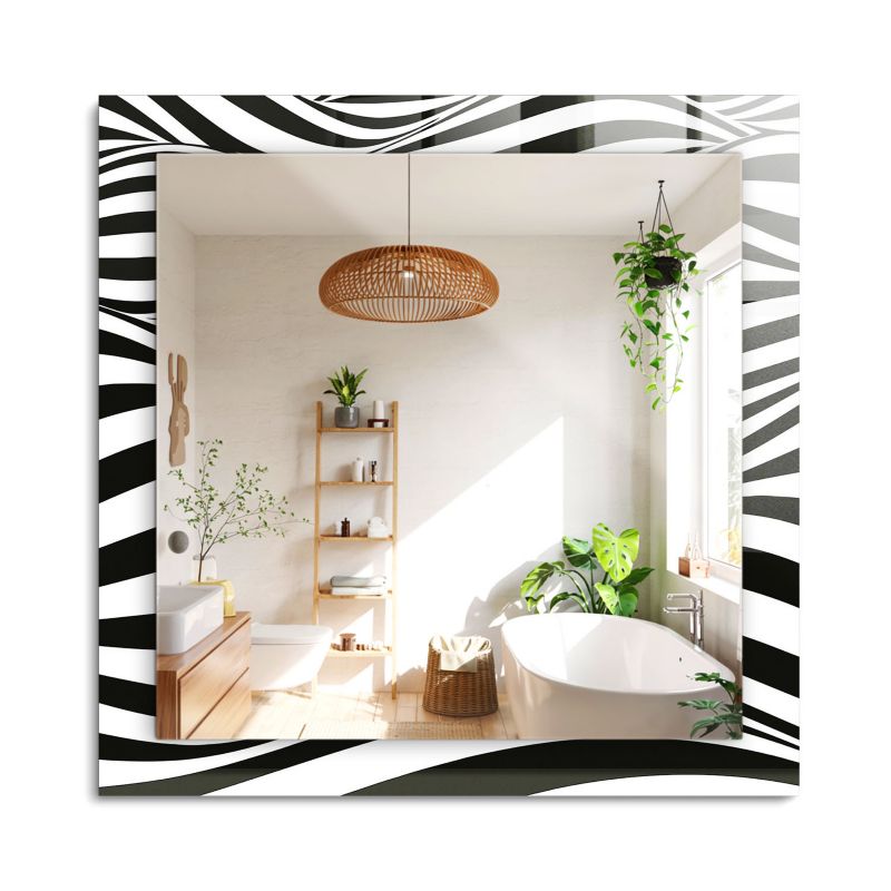 Lustro z Nadrukiem ArtPrintCave 60x60 cm Czarno-białe fale z Drukowaną Ramką do Przedpokoju 1 szt.