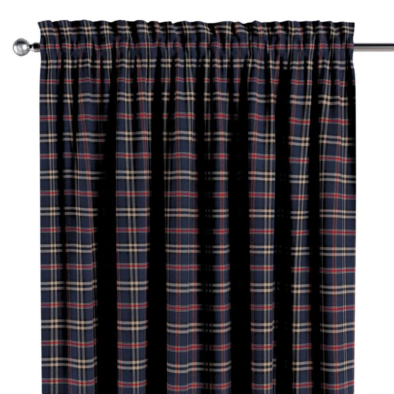 Zasłona na kanale z grzywką 1 szt. 130 x 260 cm Dekoria granatowo-czerwona kratka 1 szt.