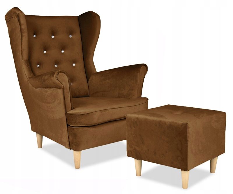 Fotel uszak do salonu z podnóżkiem Family Meble Diana beżowy brąz 1szt