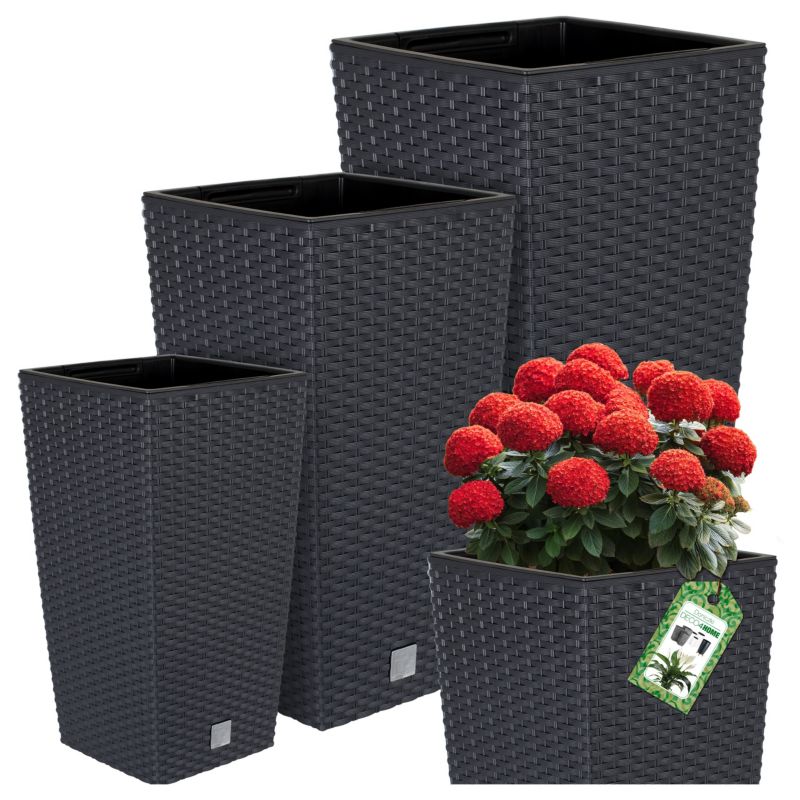 Zestaw 3 doniczki ogrodowe Deco4home Rattan donice antracyt 37,5cm 42cm 50cm 1 szt.