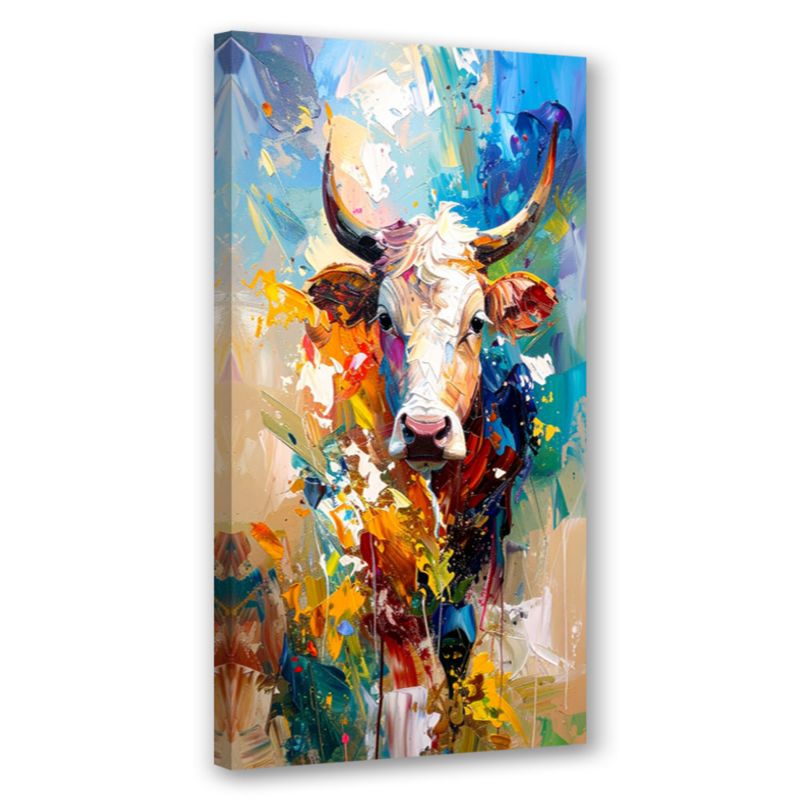 Obraz nowoczesny do salonu Feeby Kolorowa Krowa Byk Zwierzęta Malowany 40x80cm 1szt