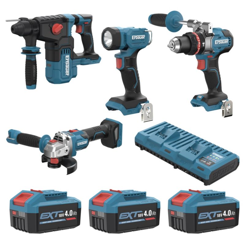 Zestaw 3 elektronarzędzi Erbauer 18V plus latarka