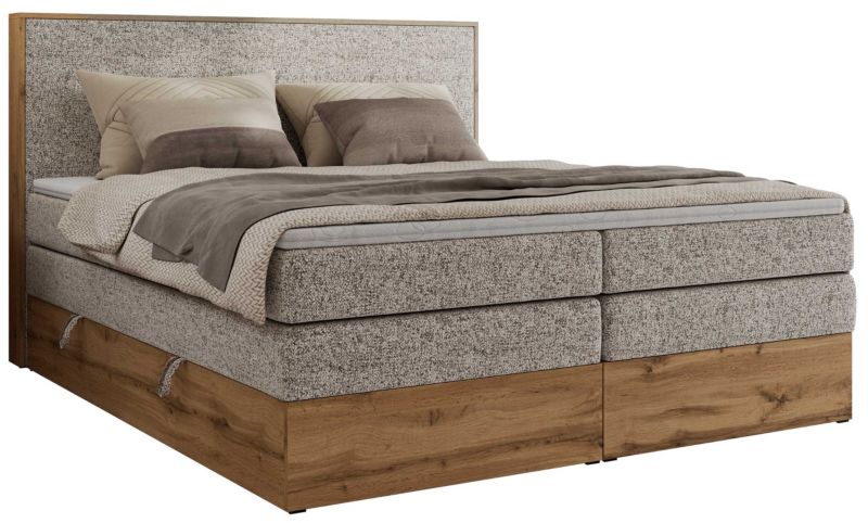 Łóżko kontynentalne MKS Meble WOOD CLASSIC KING 160x200 H3 beżowy struktura 1 szt.