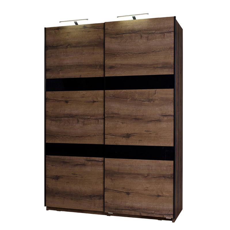 Szafa przesuwna MIRJAN 24 Denver SZ150 + cichy domyk + LED dąb monastery / czarny połysk 1 szt.