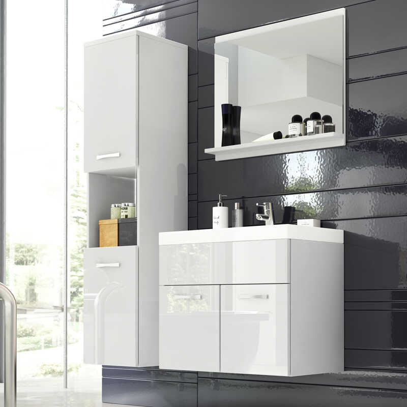 Zestaw białych szafek łazienkowych REAL