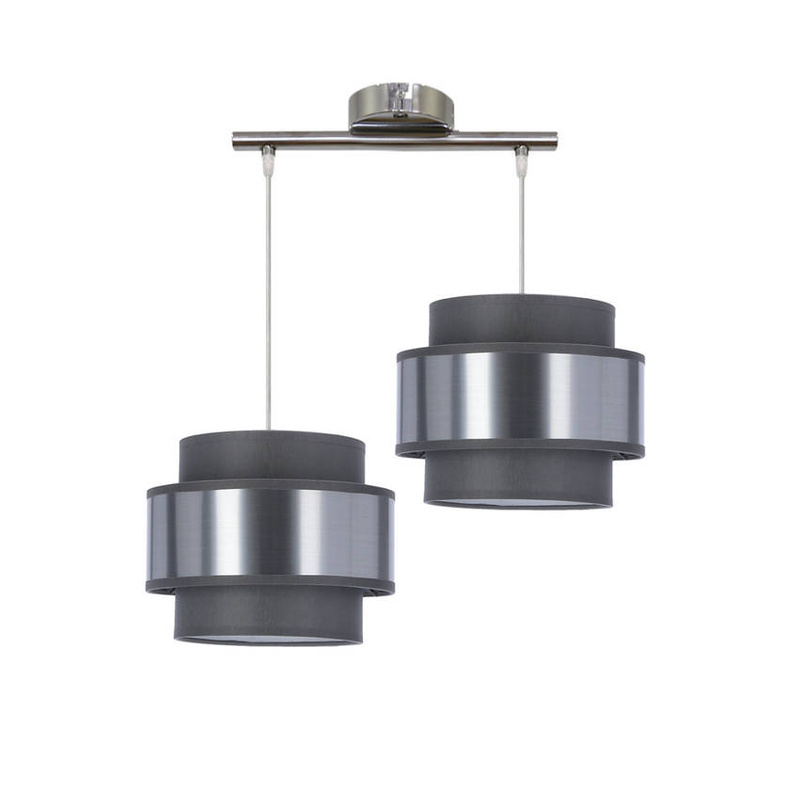 Hare lampa wisząca chromowy 2x60w e27 abażur szary+srebrny