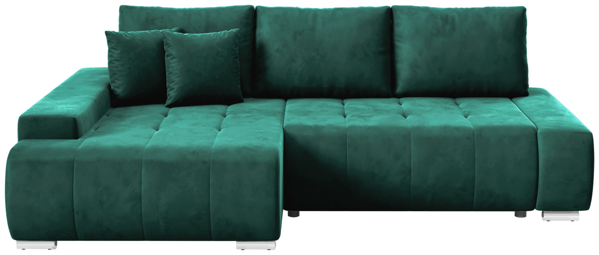 Nowoczesny zielony rozkładany narożnik do salonu z funkcją spania VANESSA