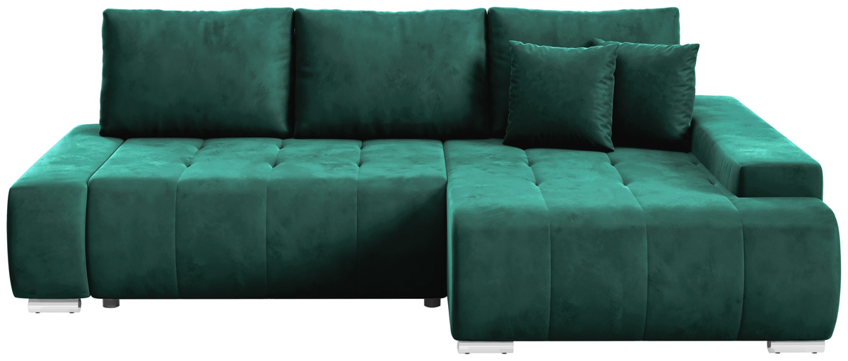 Nowoczesny zielony rozkładany narożnik do salonu z funkcją spania VANESSA