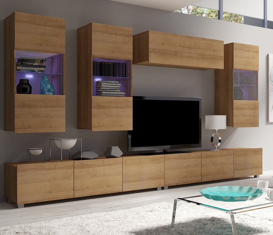 Meblościanka do salonu dąb złoty MODERN 5