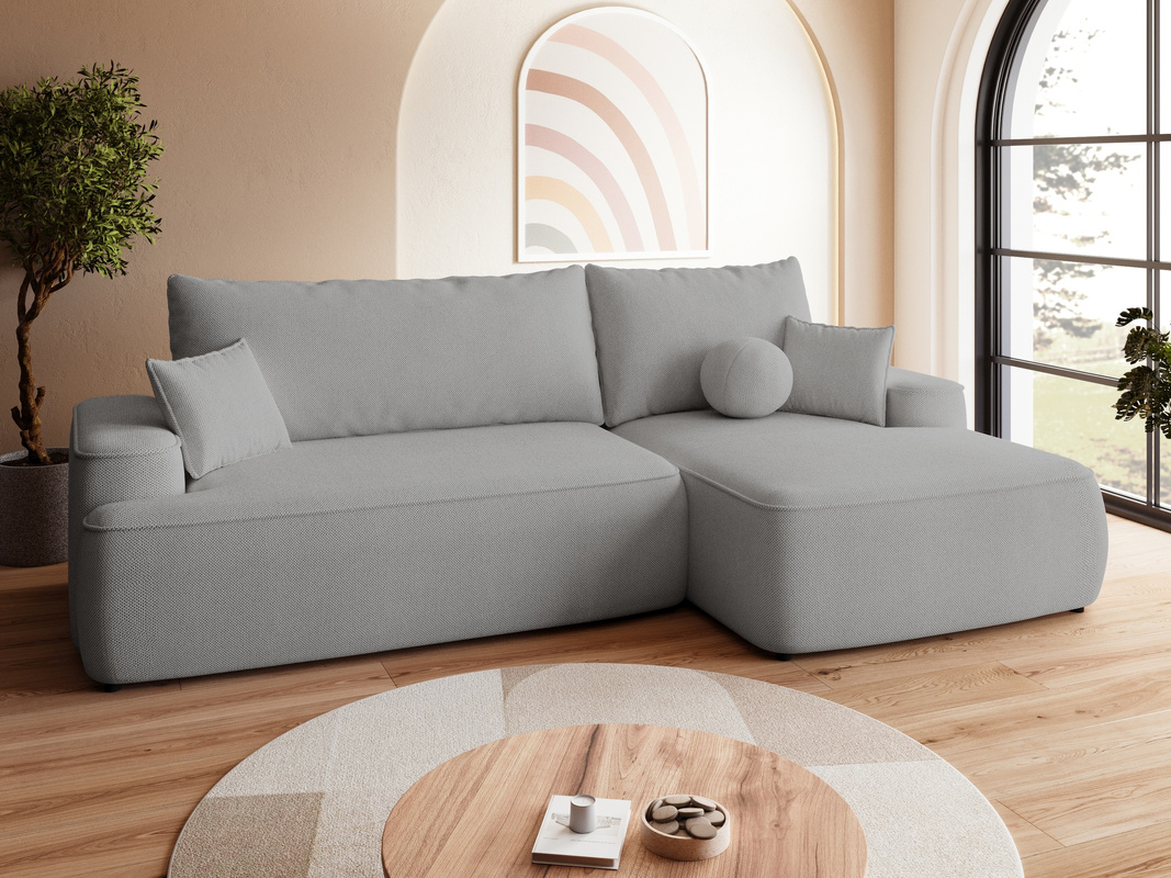 Szara rozkładana rogówka do salonu z funkcją spania CARMELLO