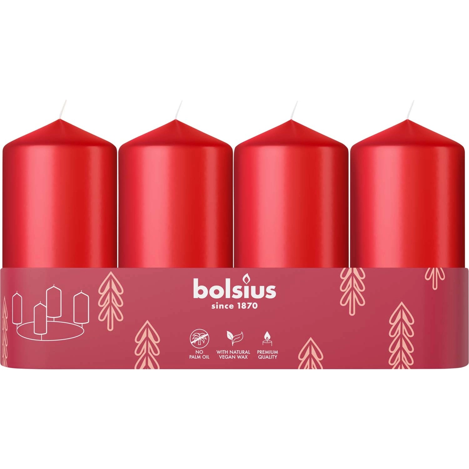 Bolsius Świeca pieńkowa czerwona 10 x 4,8 cm - 4 szt.