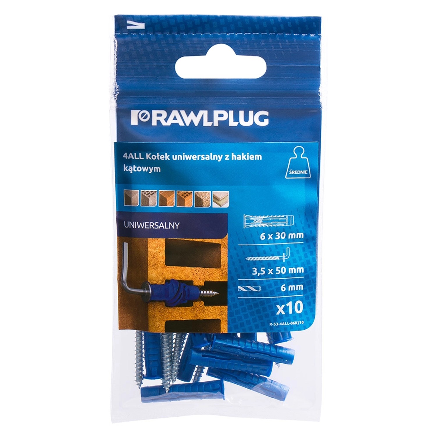 Rawlplug Kołek 4All uniwersalny 6x30mm hak kątowy 10szt.