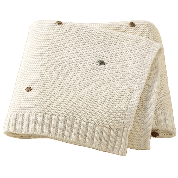 Kocyk ecru z pomponami 100 x 70 cm NS