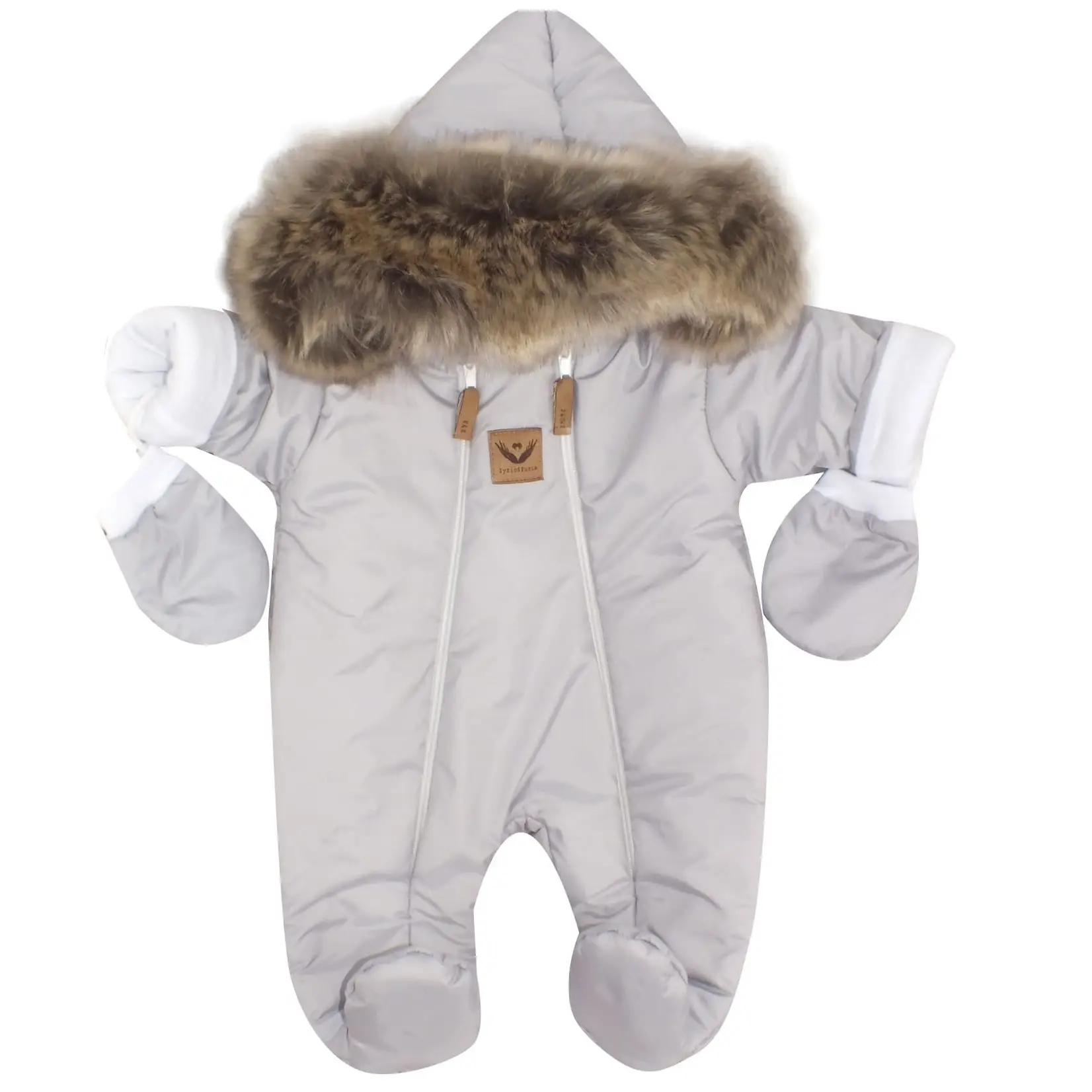 KOMBINEZON ZIMOWY OCIEPLANY SZARY Z FUTERKIEM BRĄZOWYM ZZ - 62