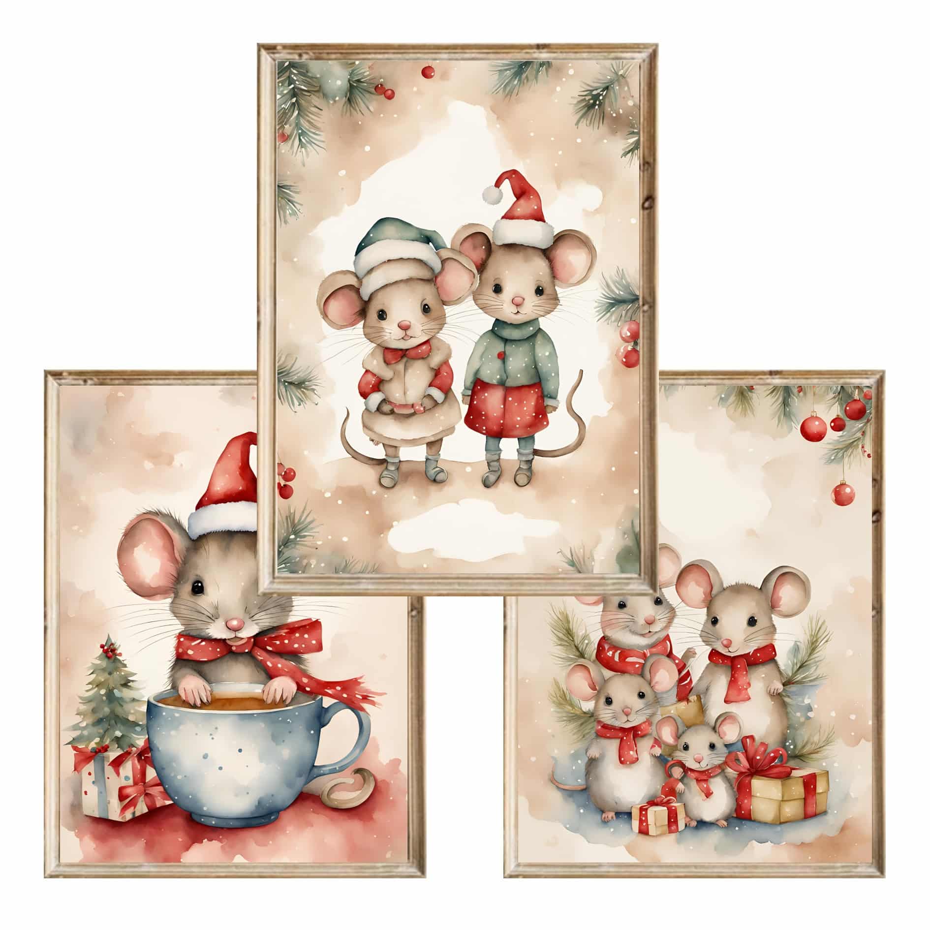 Zestaw trzech plakatów dla dzieci Christmas Mouses 2 - A4