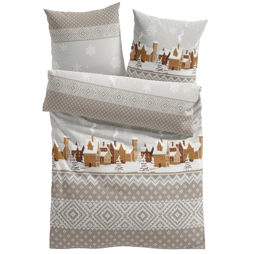 Komplet pościeli świątecznej bawełnianej Beżowe Domki 140x200 cm BX