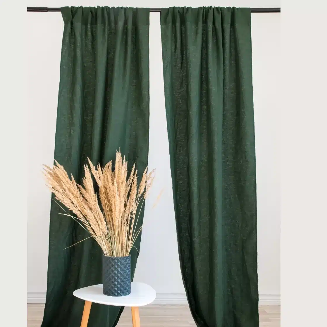 Komplet zasłon gładkie butelkowa zieleń - Taśma marszczona