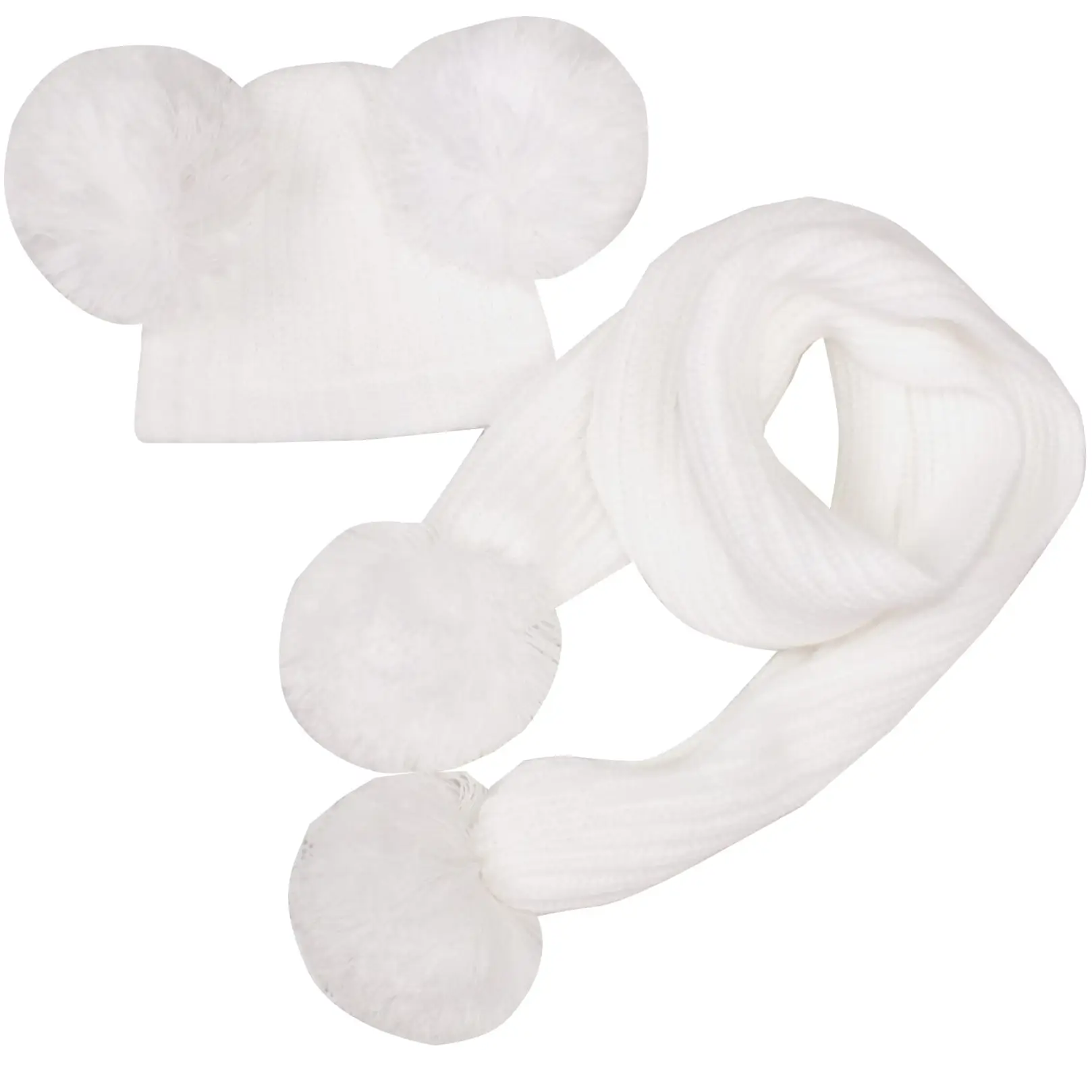 KOMPLET CZAPKA+SZALIK Z POMPONAMI BIAŁY 518a ZZ - 19 m-cy - 5 lat