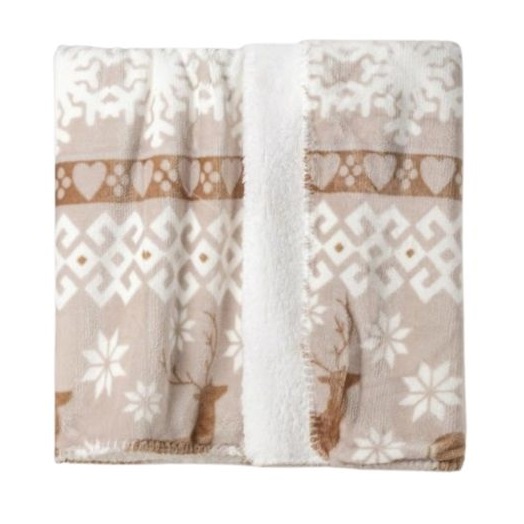 Koc świąteczny beżowe Reniferki i baranek 150x200 cm AG