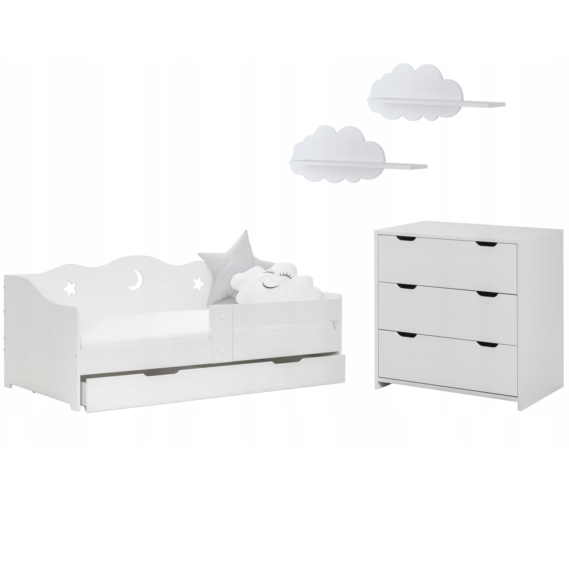 Zestaw mebli dziecięcych łóżko komoda półki GAJA biel BR