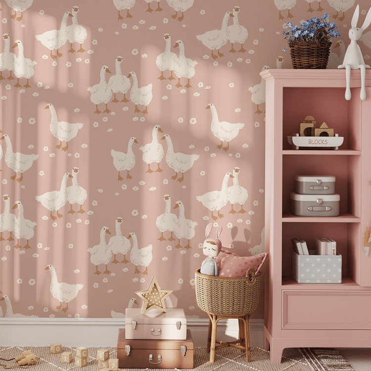 Tapeta ścienna Gąski i stokrotki róż