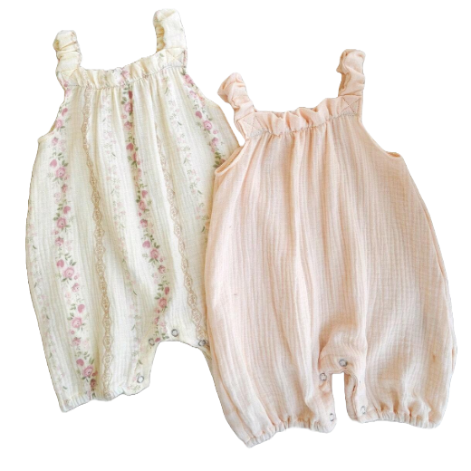 Zestaw 2 sztuk rampersów muślinowych pudrowy róż i kwiatuszki NS
