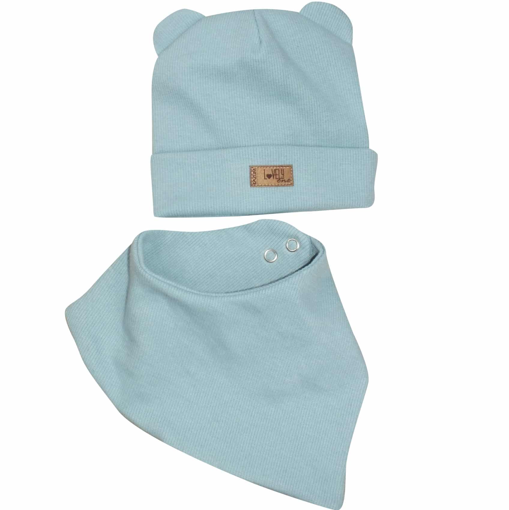 KAZUM Czapka prążkowana niemowlęca + apaszka morski ZZ - 56-62
