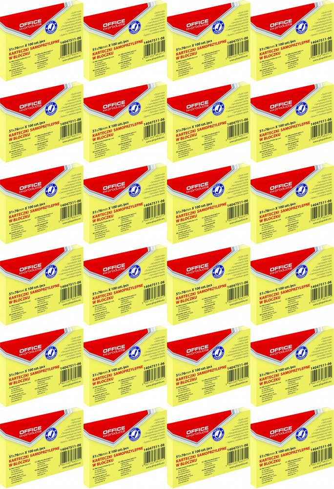 24x Karteczki samoprzylepne Office Products, 51x76mm, 100 karteczek, jasnożółty pasteowy