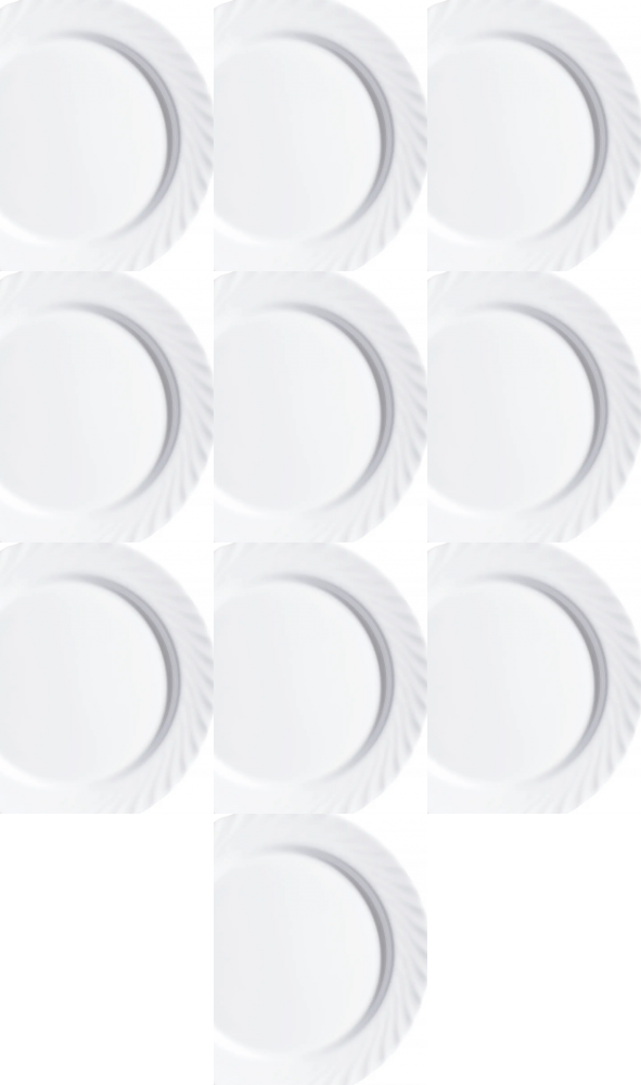 10x Talerz obiadowy płaski Luminarc Trianon, 24.5cm, szkło hartowane, biały