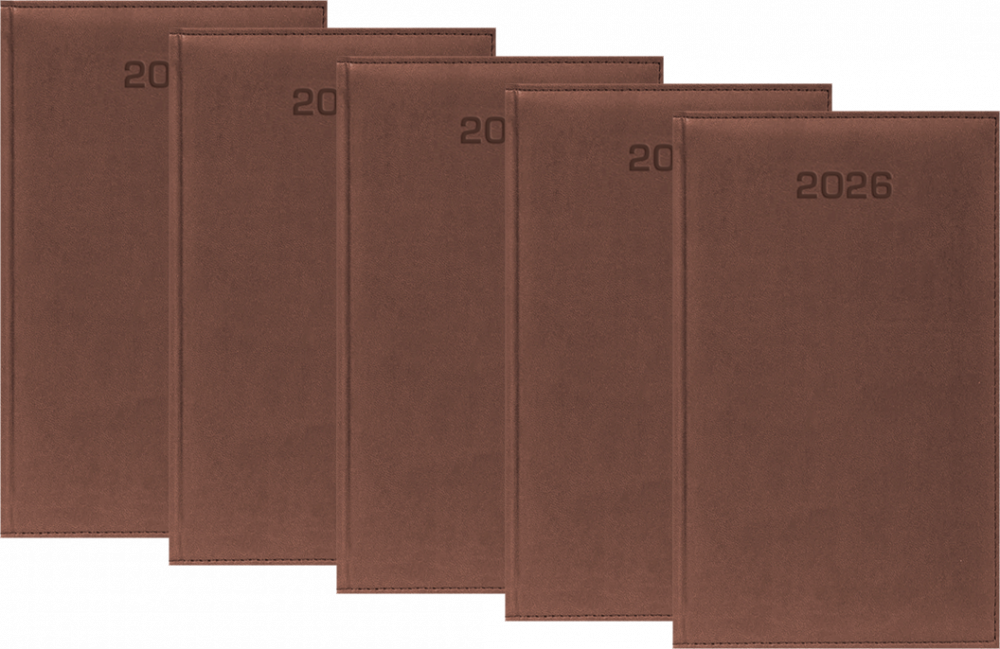 5x Kalendarz książkowy 2026, kieszonkowy, Udziałowiec, Lux, 92x155mm, tygodniowy, brązowy